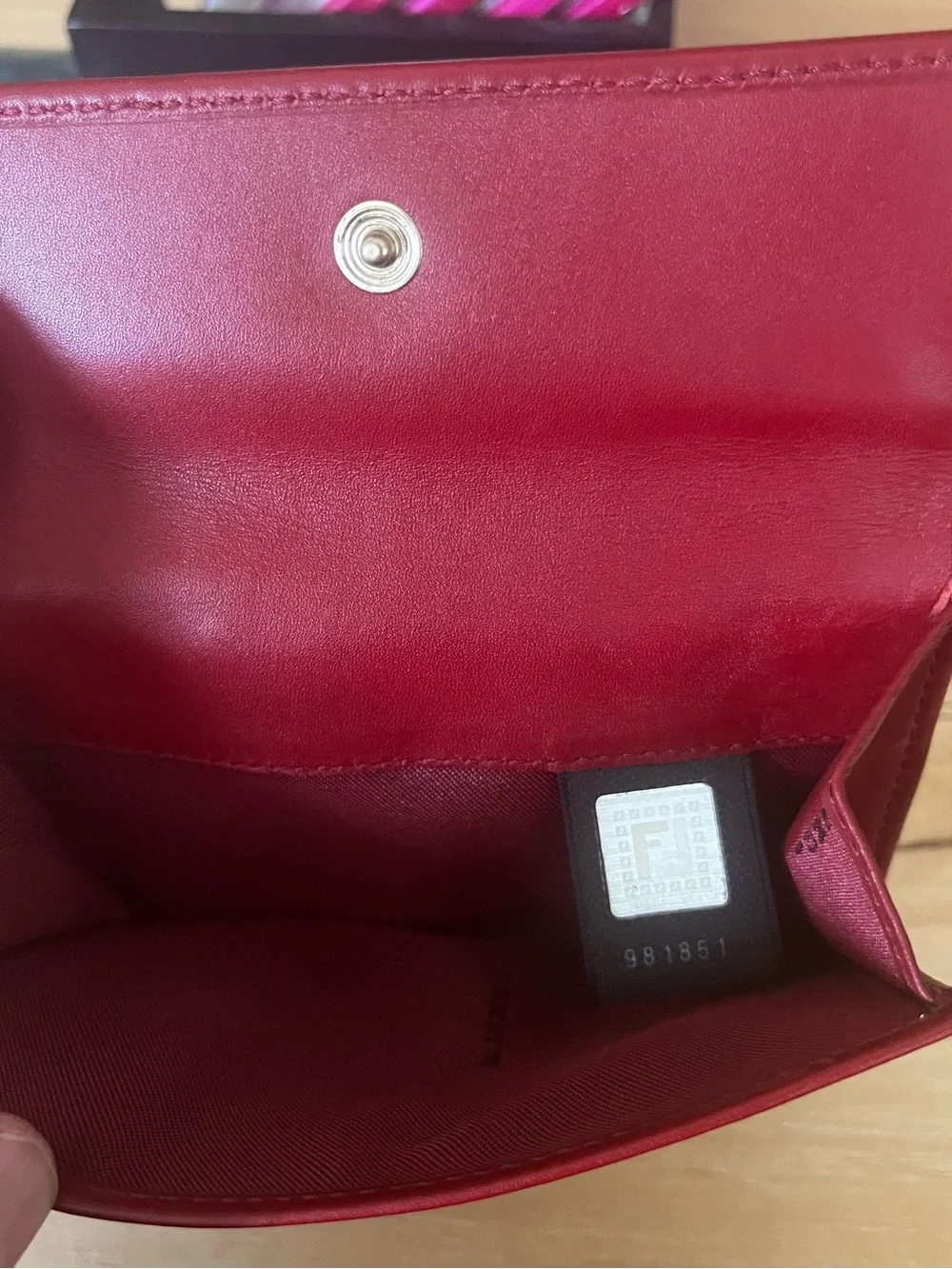 Fendi FF Logo Red Leather compact Wallet with Gold Logo Buckle